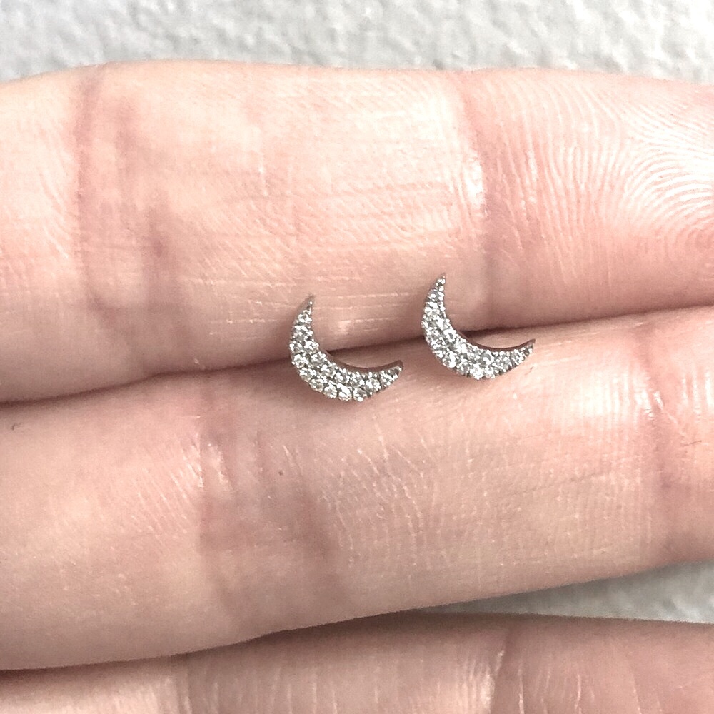 Diamond Moon Studs 14k